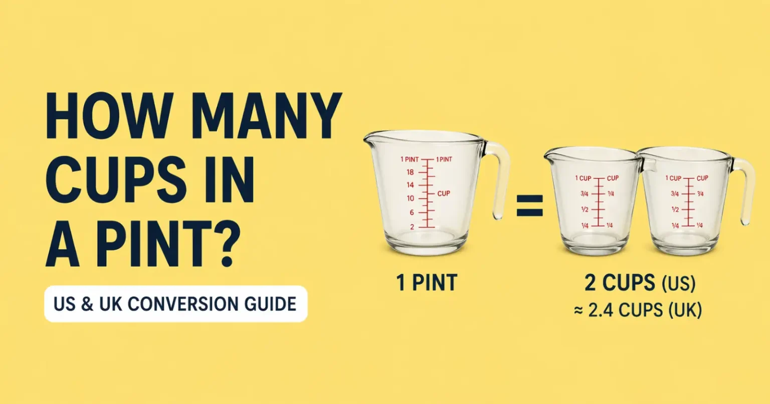 How many cups in a pint – 1 pint equals 2 cups US and 2.4 cups UK conversion