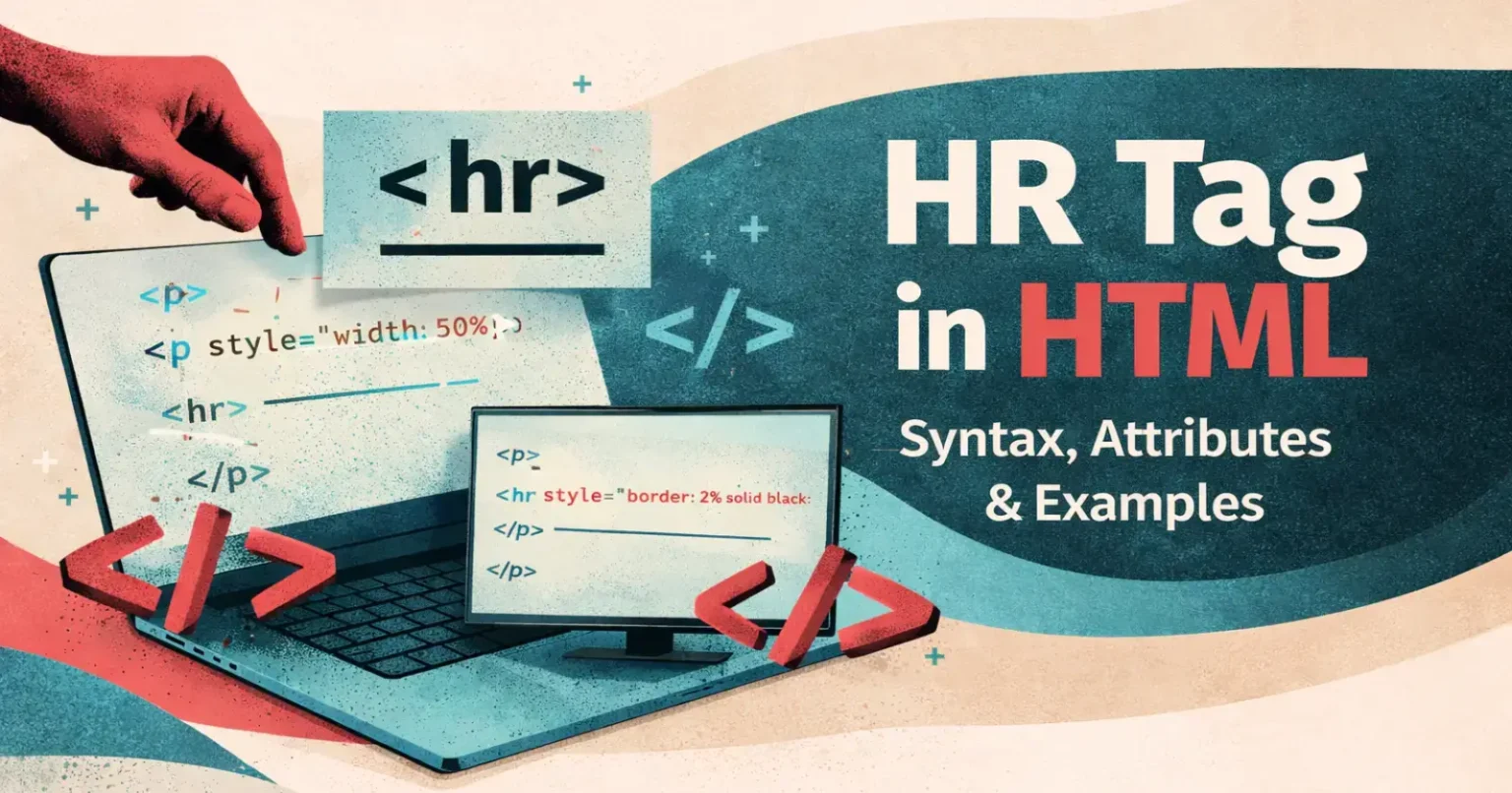 HR Tag in HTML – Syntax, Attributes, and Examples HR tag in HTML syntax attributes and examples coding concept banner