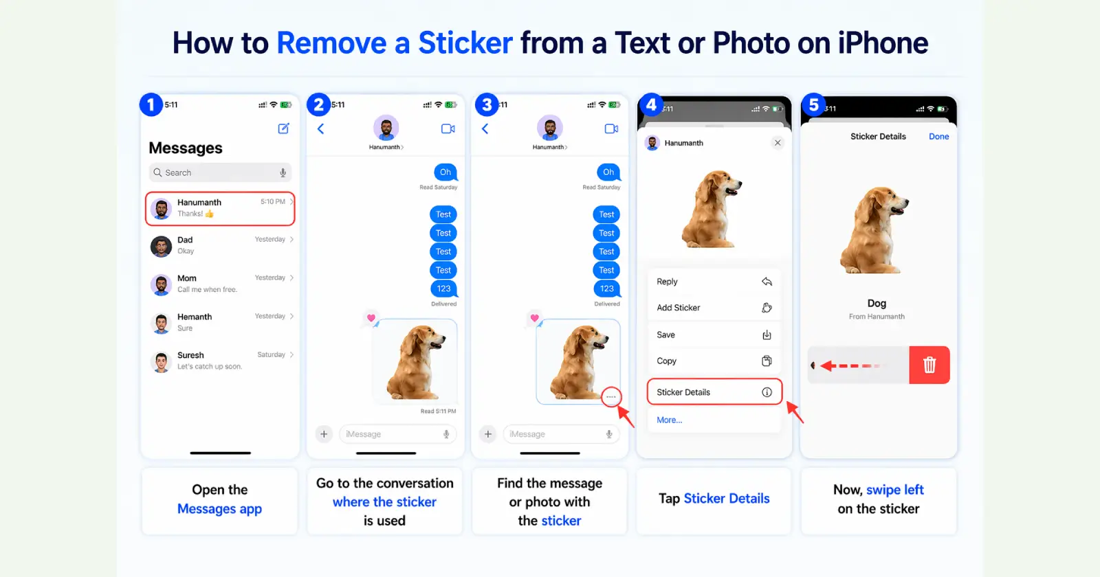 Step by step guide to remove a sticker from a text or photo on iPhone using Messages app
