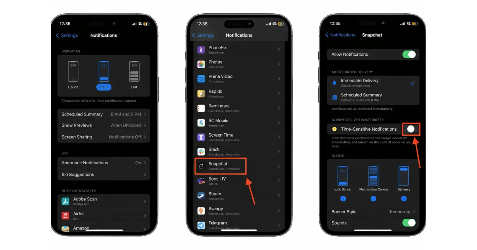 How to turn off time sensitive notifications on Snapchat on iPhone step by step