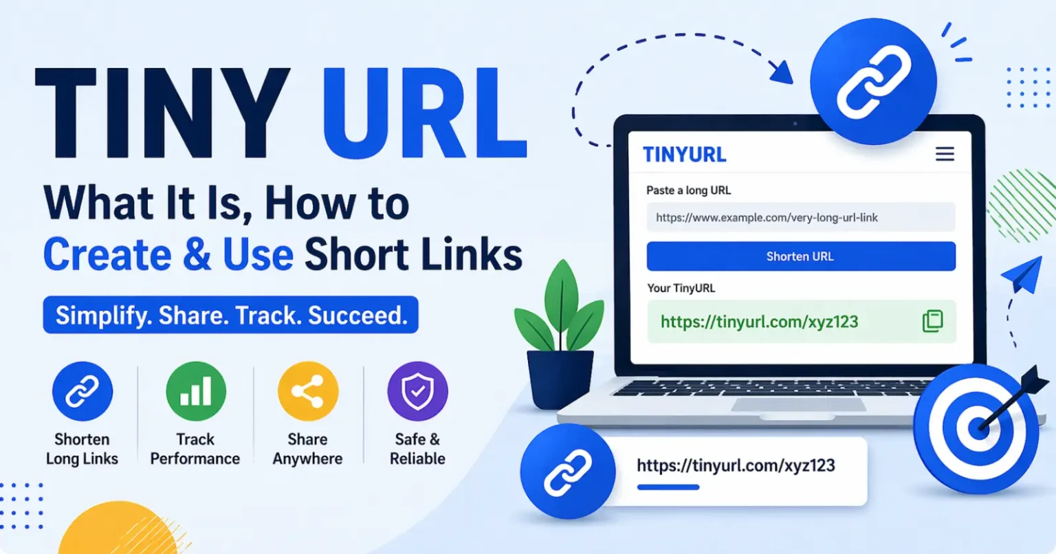 Tiny URL shortener guide showing how to create and use short links with TinyURL