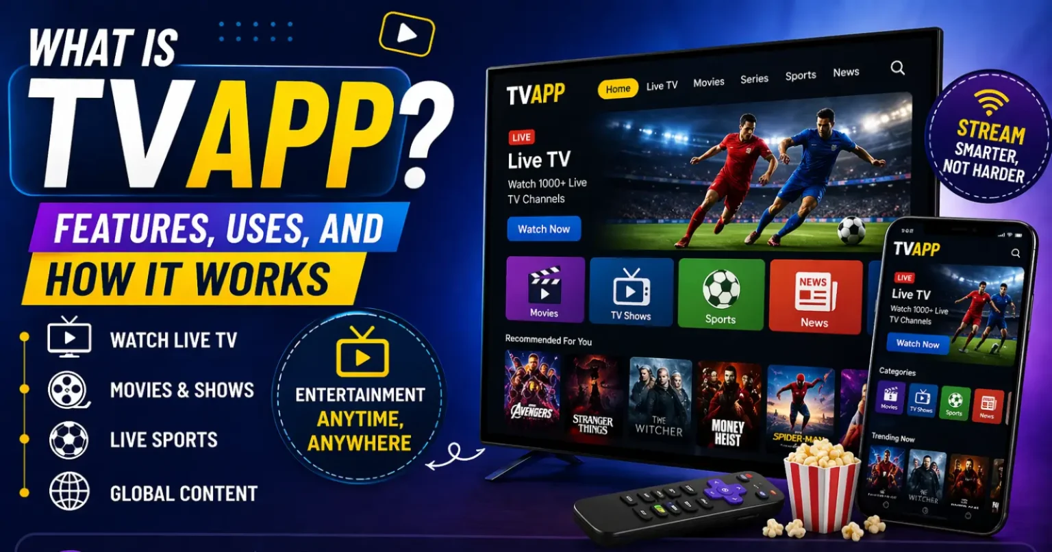 What is TVApp featuring live TV streaming, movies, sports, and how it works on multiple devices