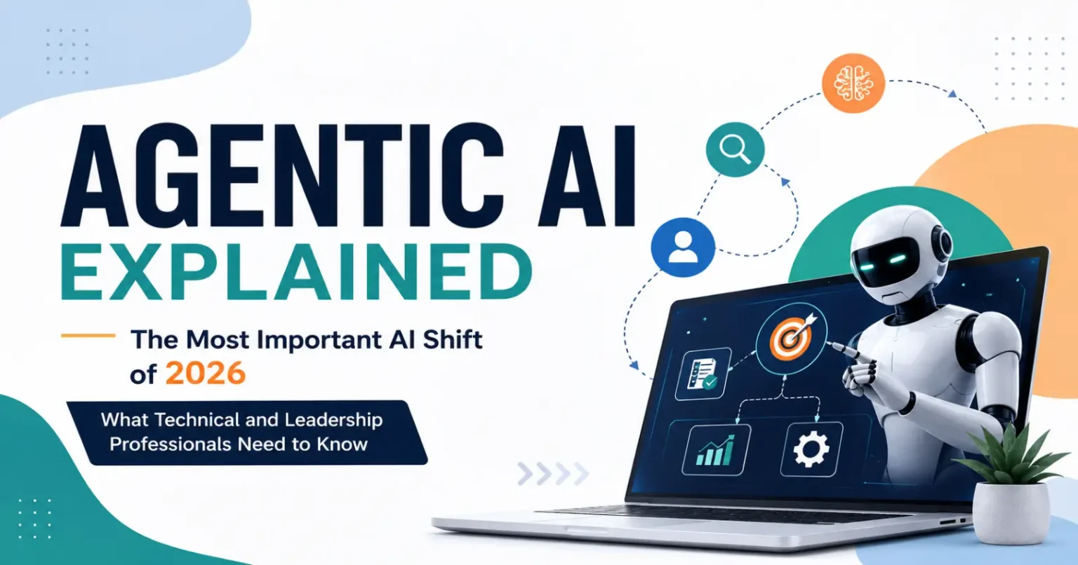 Agentic AI Is the Most Important AI Shift of 2026 – What Both Technical and Leadership Professionals Need to Know Agentic AI explained with AI assistant, automation workflow, and business technology concepts