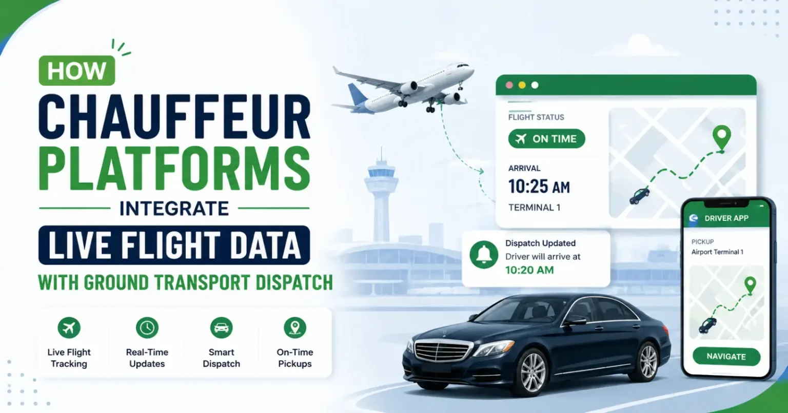 Chauffeur platform integrating live flight data with airport transfer dispatch system