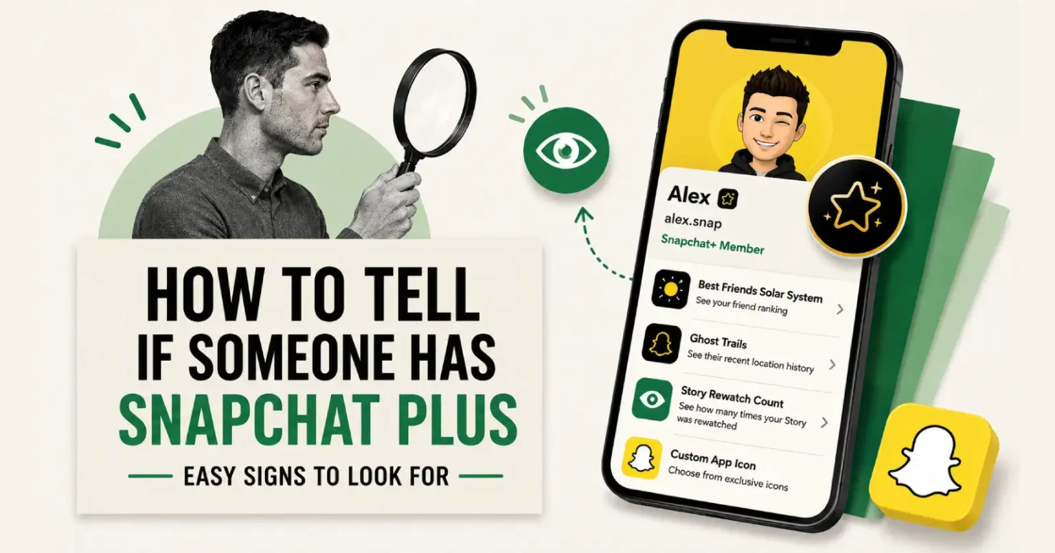 How to Tell if Someone Has Snapchat Plus (Easy Signs) Illustration showing how to tell if someone has Snapchat Plus using profile badge, Snapchat+ features, and premium account indicators.