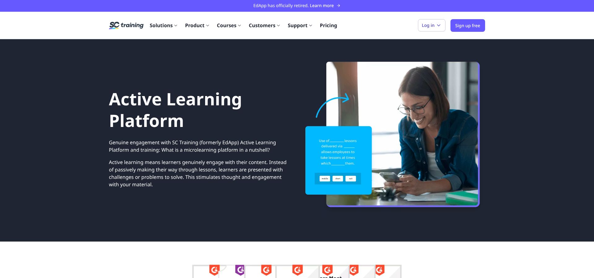 SC Training mobile-first microlearning platform screenshot.